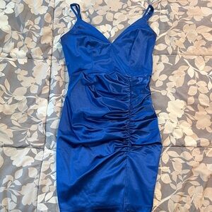 Honey and Rosie Royal Blue Satin Ruched Mini Dress